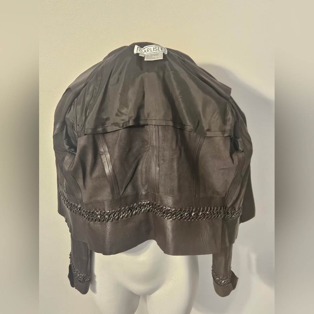 Carlisle brown leather jacket with distinctive whipstitch and chain details - Picture 7 of 8